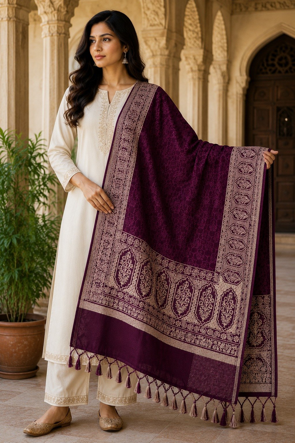 Viscose shawl in Plum Reverie design